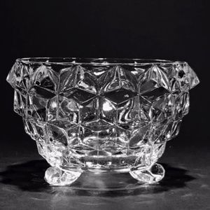 JEANNETTE Clear Glass Cubist/Cube 3 Toed Bowl 3” x  2.5” Vintage